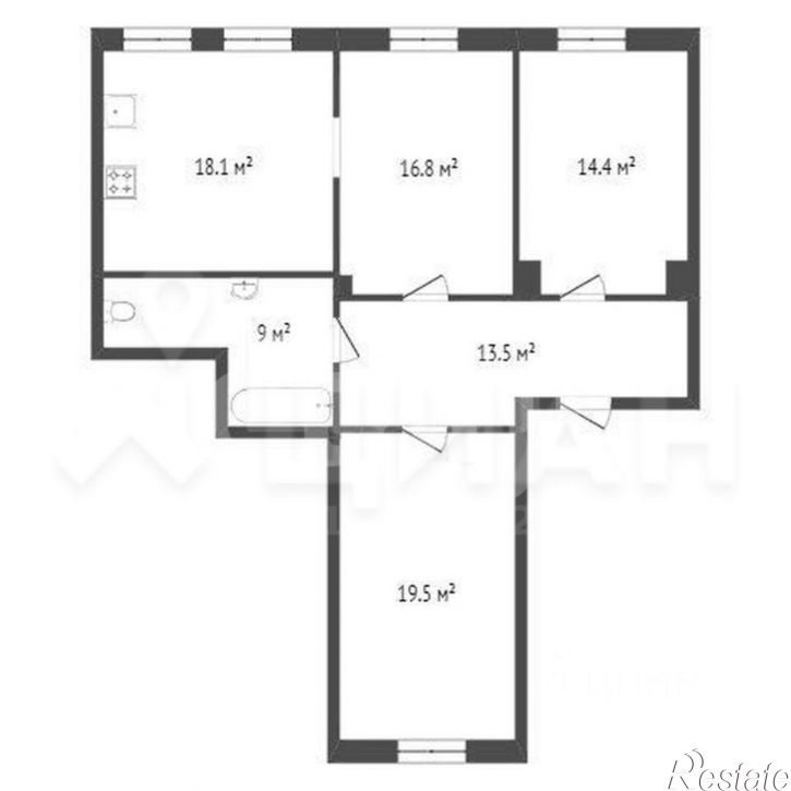 3-комн квартира Первомайская улица, 14,  д. 14