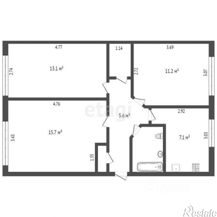 3-комн квартира Московская улица, 228,  д. 228