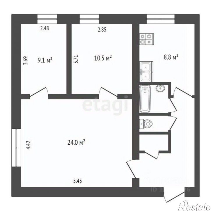 3-комн квартира улица Карпова, 17,  д. 17