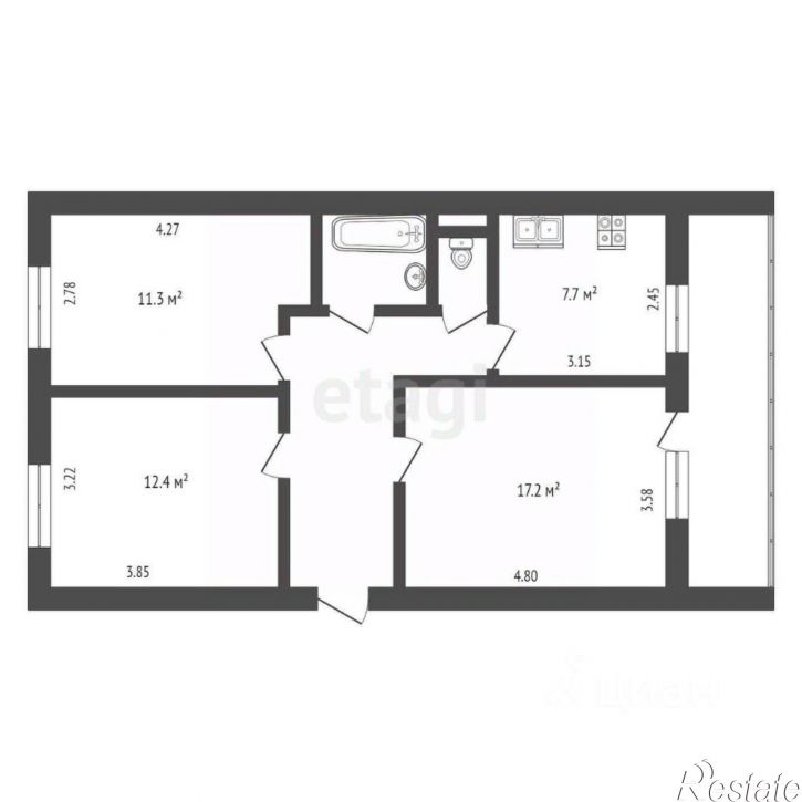 3-комн квартира улица Гурьянова, 6 к1,  д. 6 к1