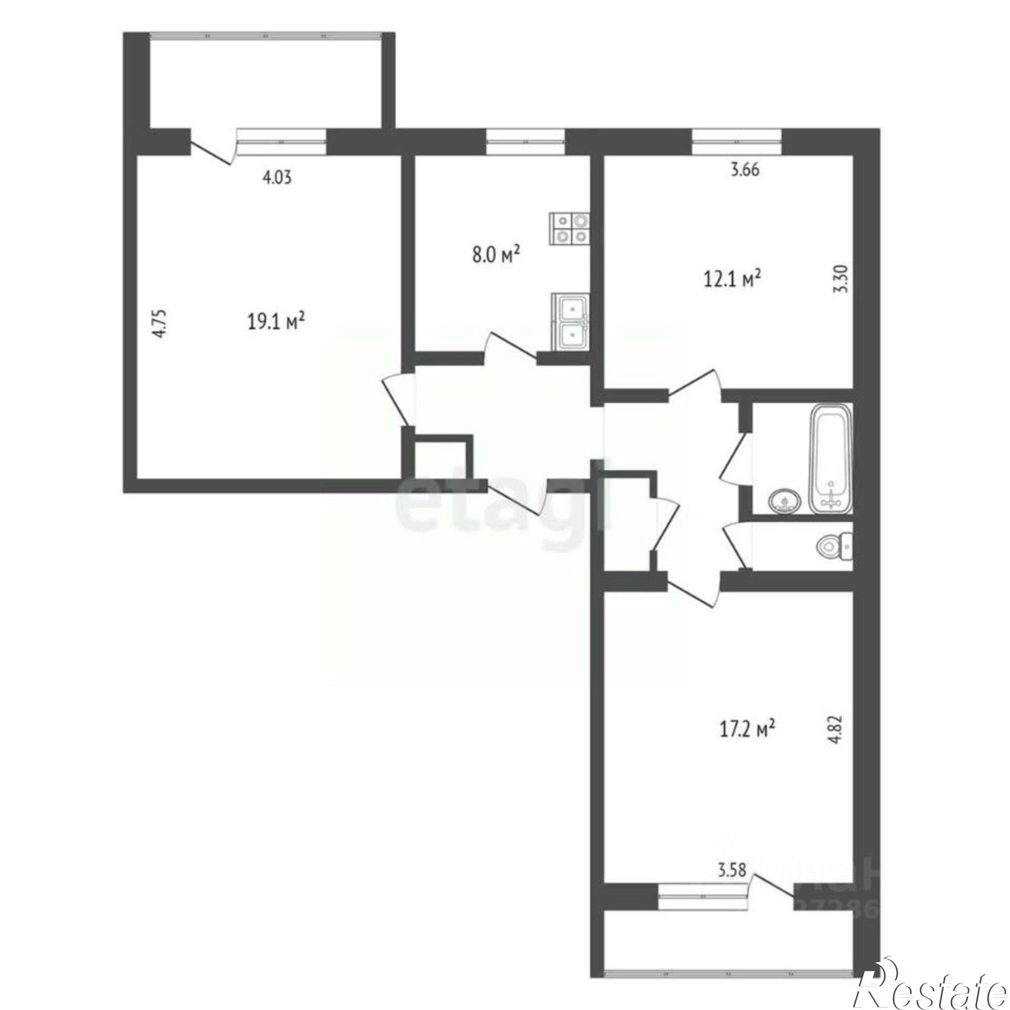 Купить квартиру за 7 600 000 рублей на Тульская улица, 1/90