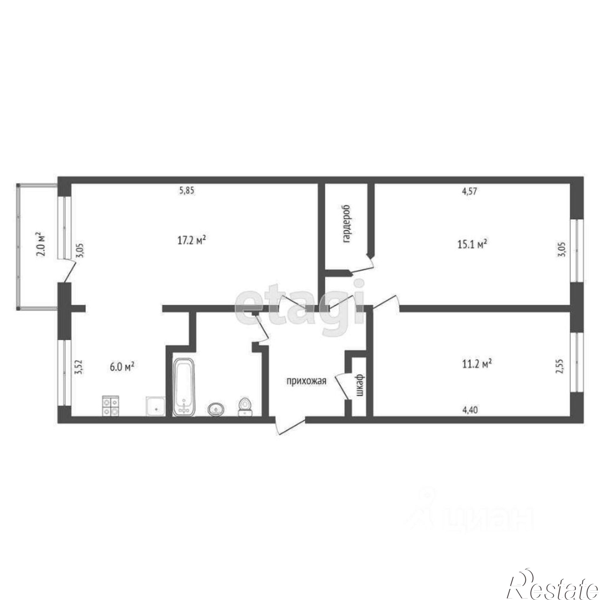 Купить квартиру за 6 000 000 рублей на улица Степана Разина, 48