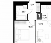 1-комн, 37 кв м, этаж 12/25 ул Болдина, 22а