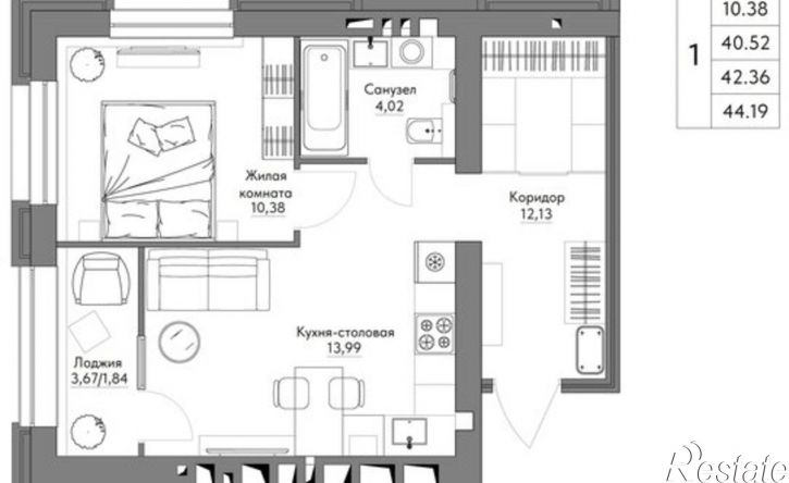 1-комн квартира в новом доме Счастливая улица, 9А,  д. 9А