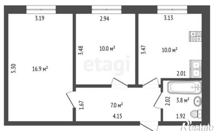 2-комн квартира улица Петра Тарасова, 39,  д. 39