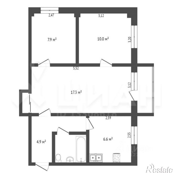 3-комн квартира Хрустальная улица, 50,  д. 50