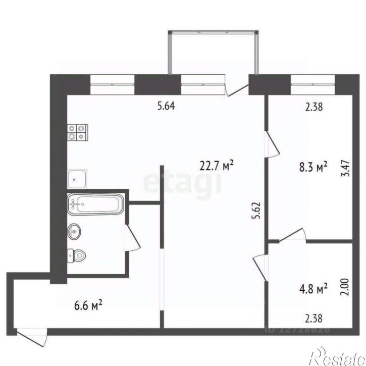 1-комн квартира улица Кирова, 57В,  д. 57В