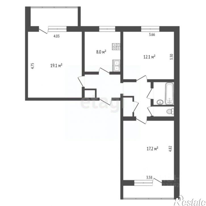 3-комн квартира Тульская улица, 1/90,  д. 1/90