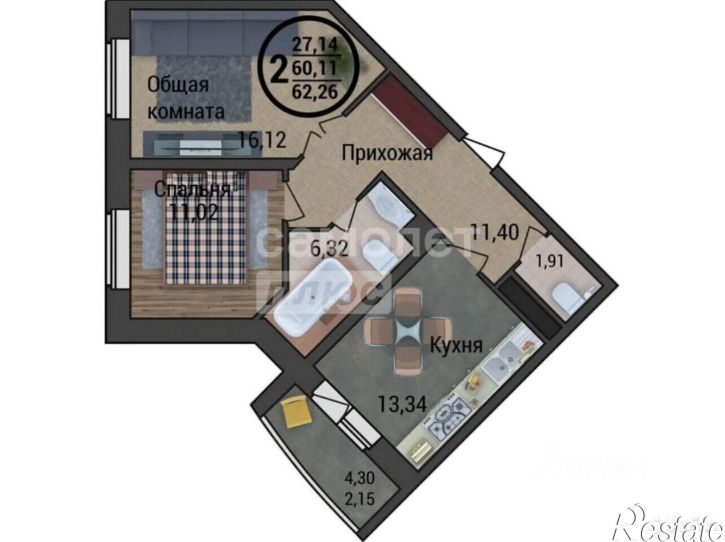 2-комн квартира Московская улица, 311 к5,  д. 311 к5