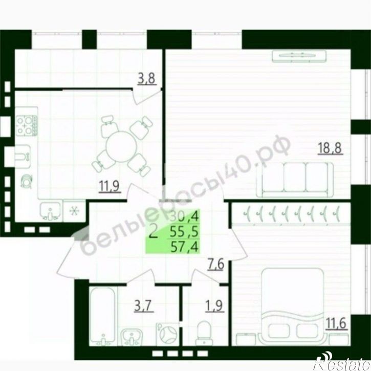 2-комн квартира улица Белые росы, 5,  д. 5