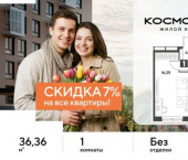 1-комн, 36 кв м, этаж 15/25 ул Болдина, 22а