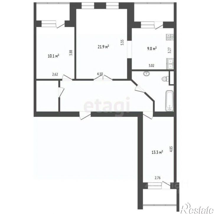 3-комн квартира пер Пушкина, 2,  д. 2