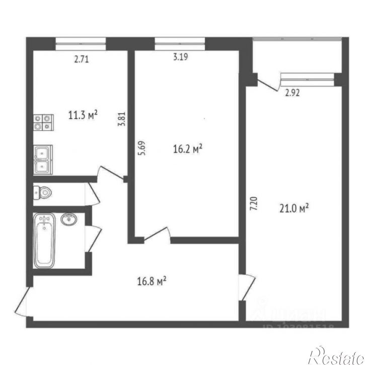 2-комн квартира ул Гурьянова, 18 2,  д. 18 2,  к. 2