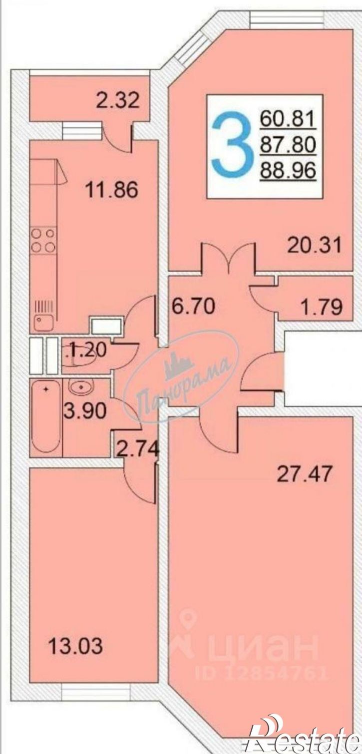 3-комн квартира ул Хрустальная, 44 4,  д. 44 4,  к. 4