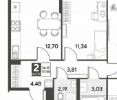 2-комн, 57 кв м, этаж 8/25 ул Болдина, 22а
