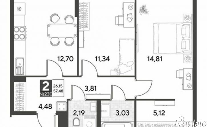 2-комн квартира в новом доме ул Болдина, 22а,  д. 22а