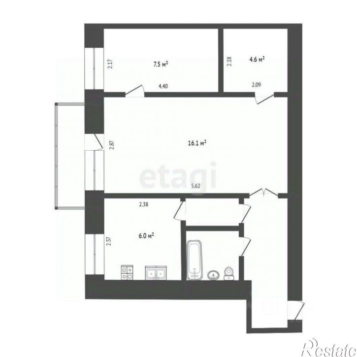 2-комн квартира пер 1-й Пестеля, 37,  д. 37
