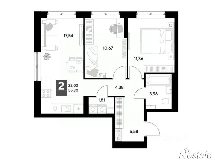 2-комн квартира в новом доме ул Болдина, 22а,  д. 22а