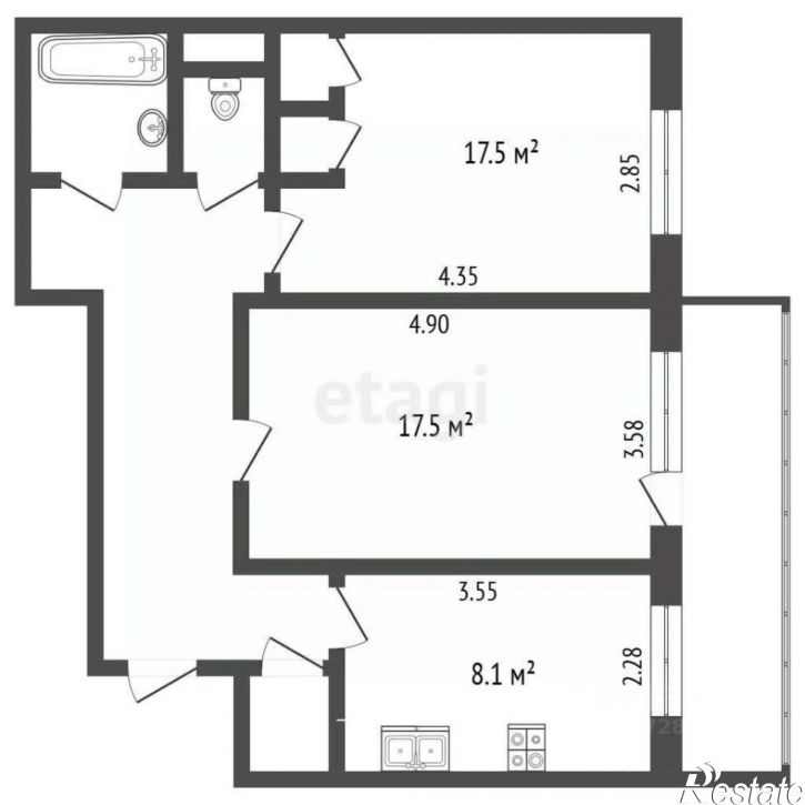 2-комн квартира б-р Энтузиастов, 1,  д. 1