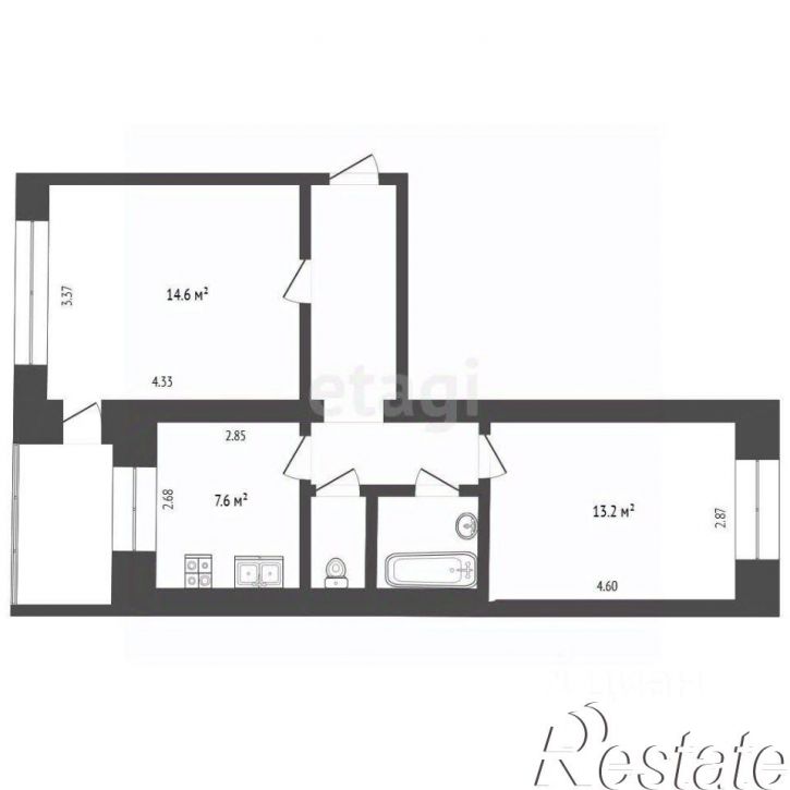2-комн квартира улица Болдина, 6А,  д. 6А