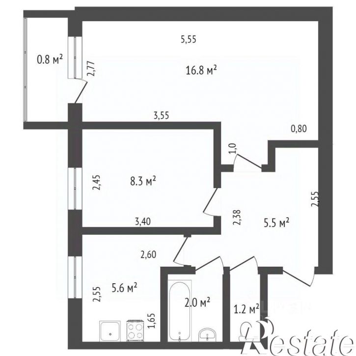 2-комн квартира улица Рылеева, 1/12,  д. 1/12