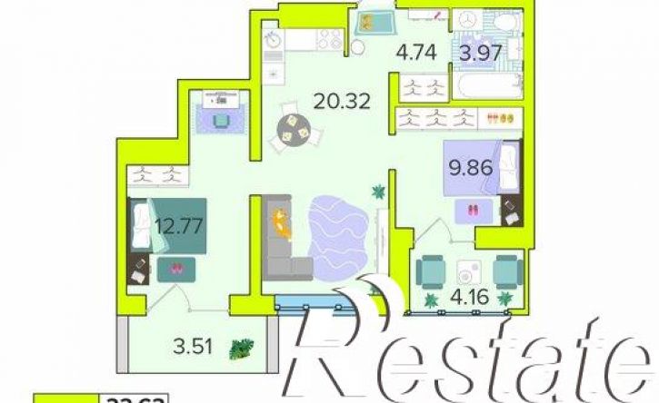 2-комн квартира в новом доме Новая улица, 59,  д. 59