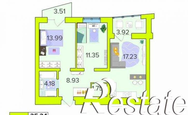2-комн квартира в новом доме Новая улица, 59,  д. 59