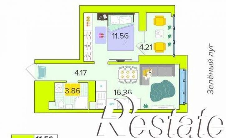1-комн квартира в новом доме Новая улица, 59,  д. 59