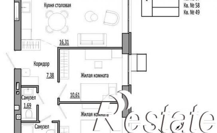 2-комн квартира в новом доме Счастливая улица, 9А,  д. 9А
